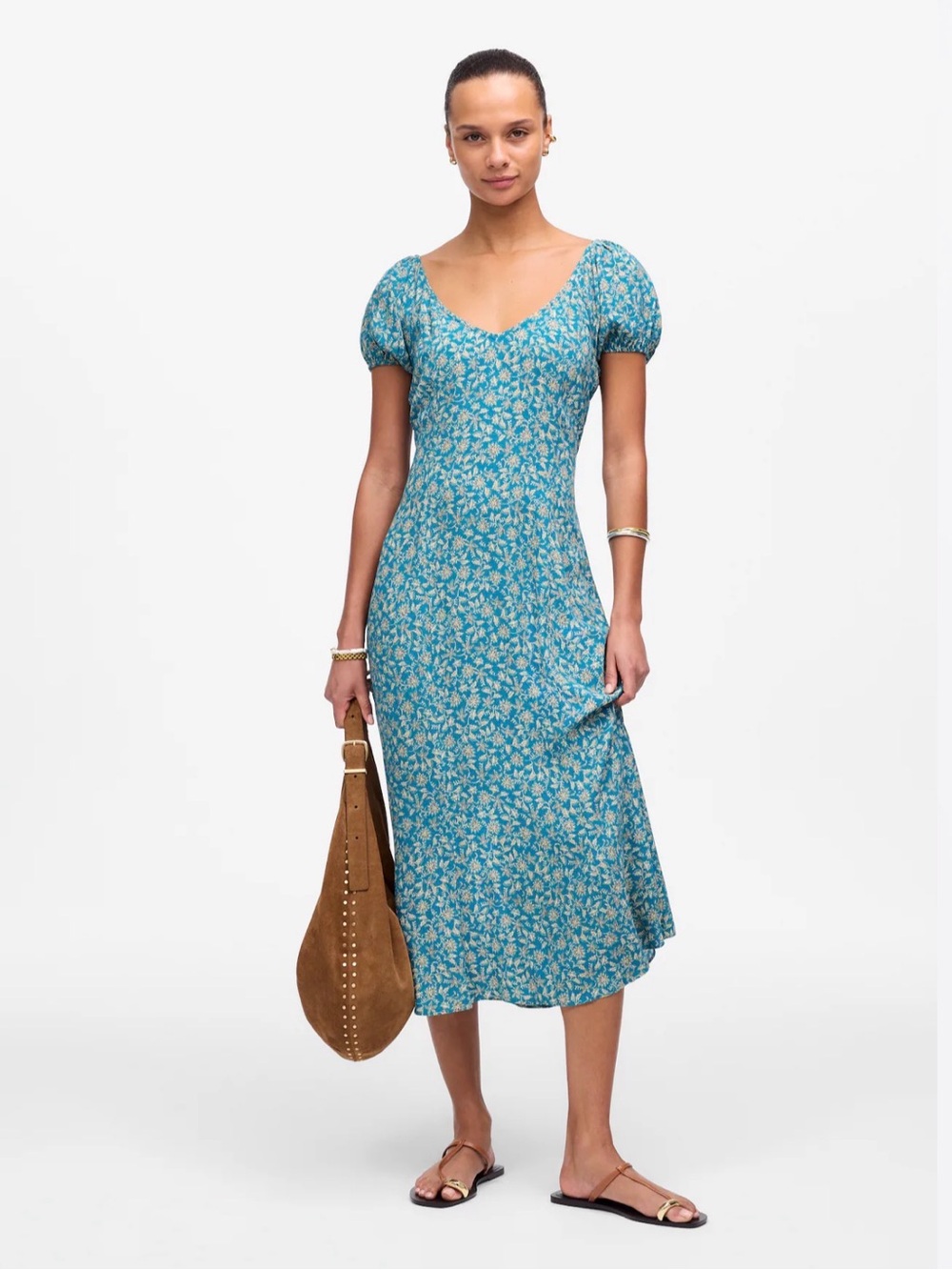 Madewell Cap-Sleeve Midi Dress in Floral